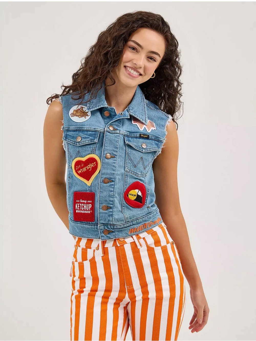 Wrangler x Whataburger Patch Denim Jean Cut Off Vest Size xL